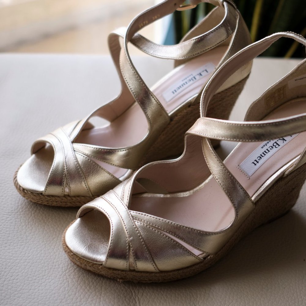 LK BENNETT Maggie Gold Espadrille Peeptoe Sandals 36.5